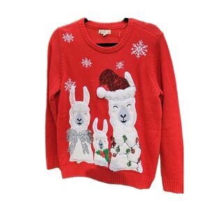 Poof Women Sweater Christmas Holiday Three Llamas, snow flakes‎ size L